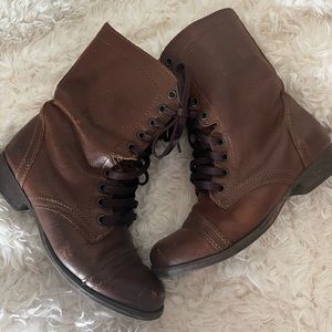 Brow faux Leather combat boots
